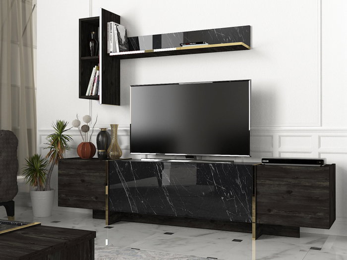 Hanah Home Mueble de TV Veyron Negro y Dorado